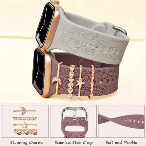 NEW 4 Engraved Apple Watch bands with Charms - Picture 3 of 4